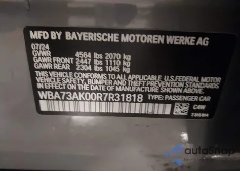 2024 BMW 228I Gran Coupe xDrive z USA, uszkodzony, nr VIN WBA73AK00R7R31818